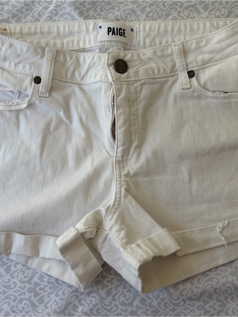 PAIGE White Rolled Hem Denim Shorts